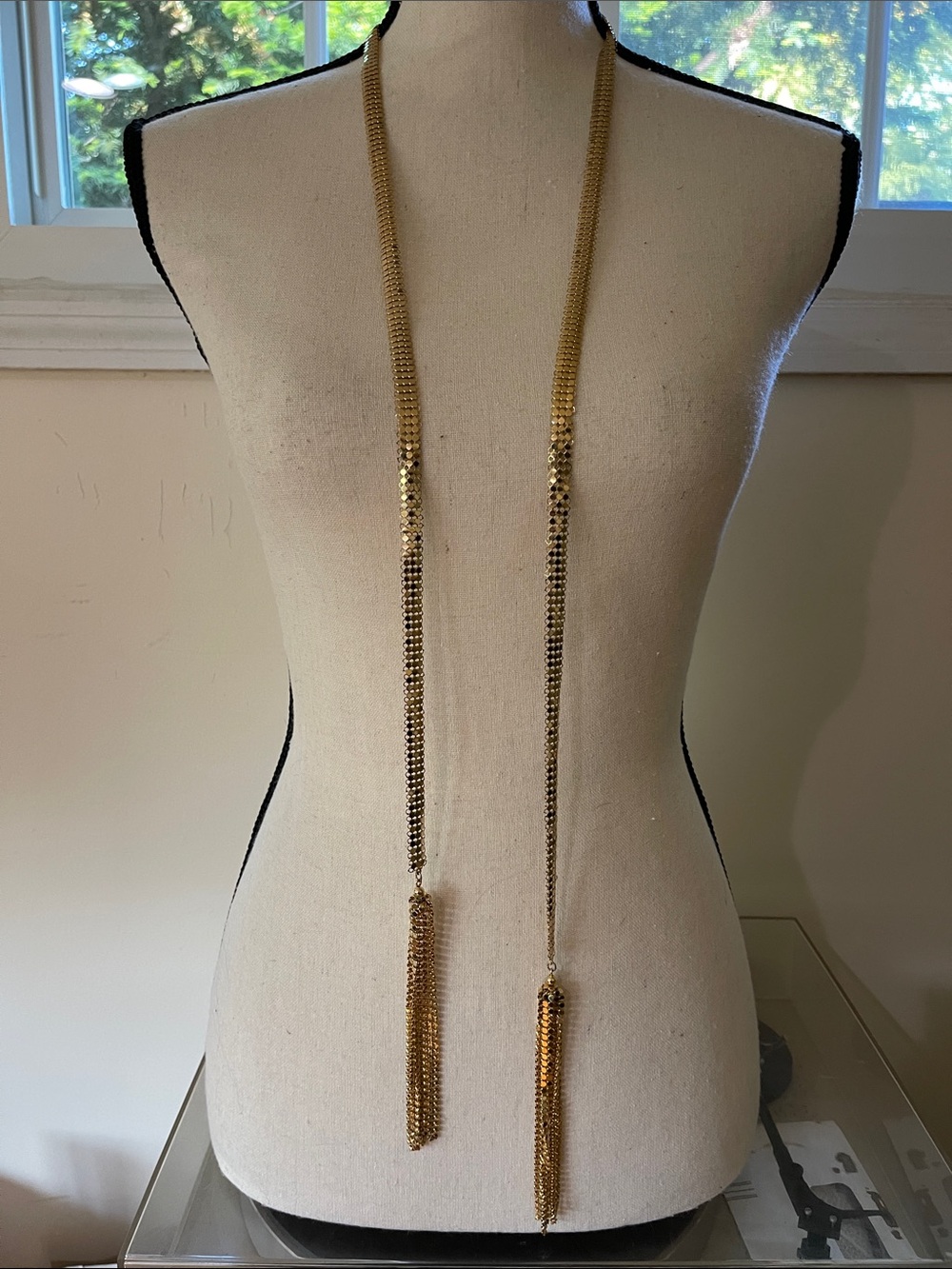 Mesh tie tassel necklace